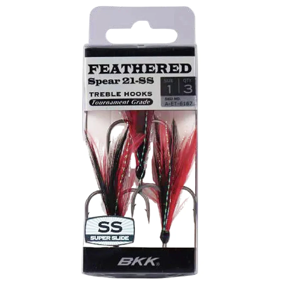 BKK Feathered Spear-21 Red-Black - fjærkledd treblekrok 3pk - Bild 2